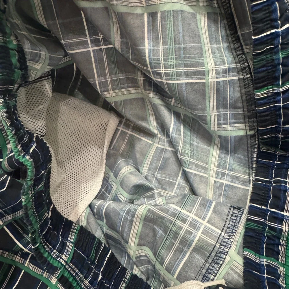 Nike Mens Plaid Swim Trunks Navy Blue Green‎ White Large Beach Summer